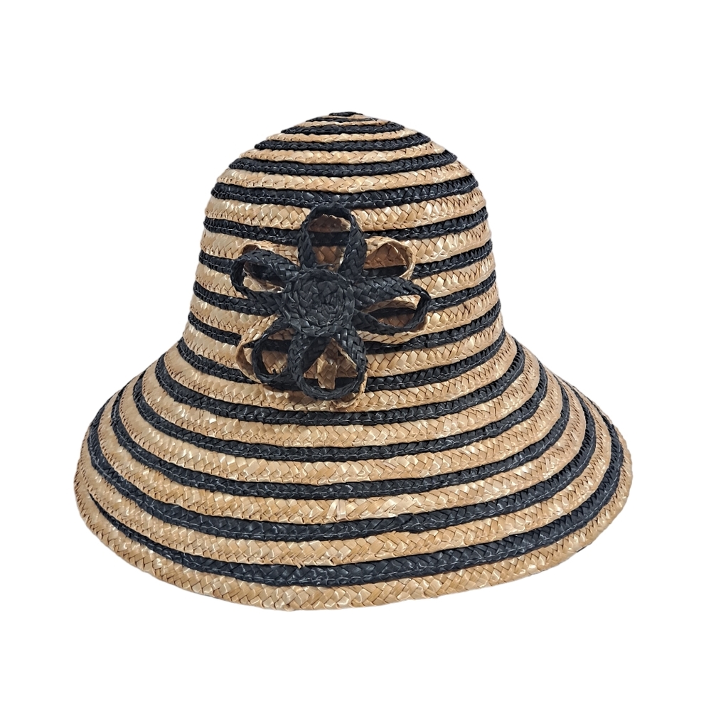 Magid Hats Wheat Straw Blue Tan Striped Floral Accent NWT - Picture 2 of 10